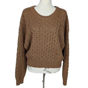 Beige Botany Cable Knit Open Back Wool Blend Sweater Brown Size Small